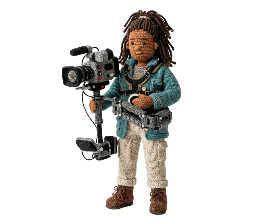Ama, a knitted SceneTribe filmmaker character