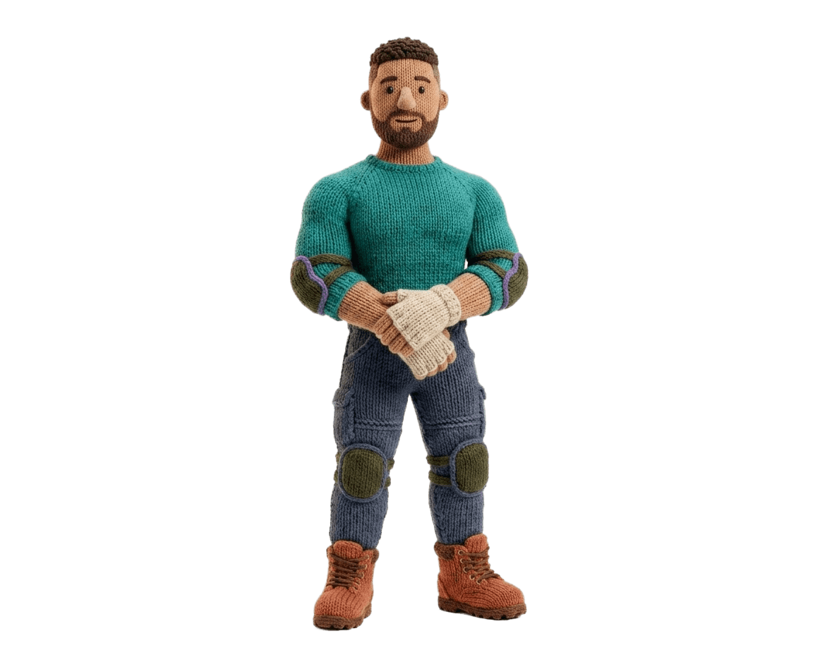 Marcus, a knitted SceneTribe data trust character