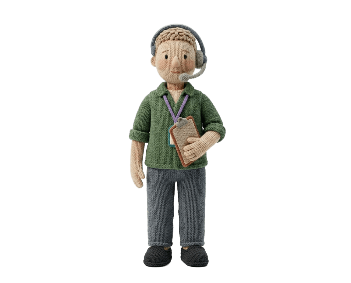 Robin, a knitted SceneTribe creative character